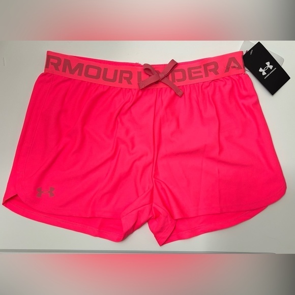 UNDER ARMOR ATHLETIC SHORTS HEAT GEAR DRAWSTRING WAIST PINK SIZE YLG - Picture 1 of 9